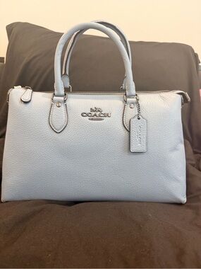 Coach Georgia Pebbled Leather Satchel in Cornflower (light blue)